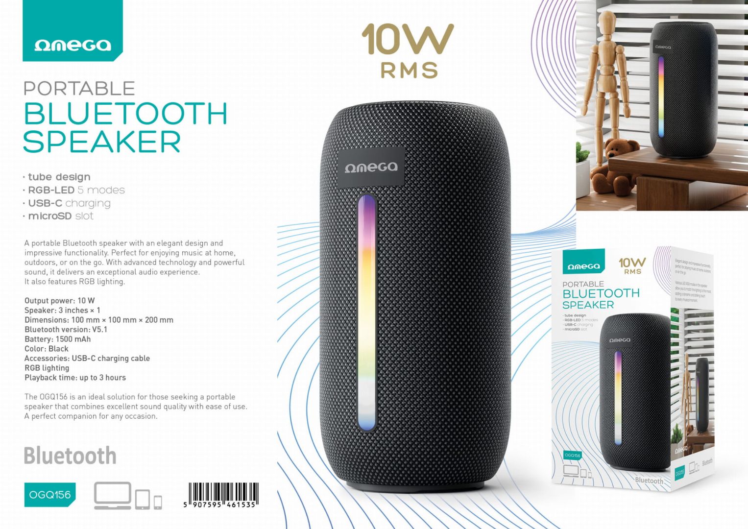 Platinet Omega OGQ156 RGB Bluetooth Speaker Black