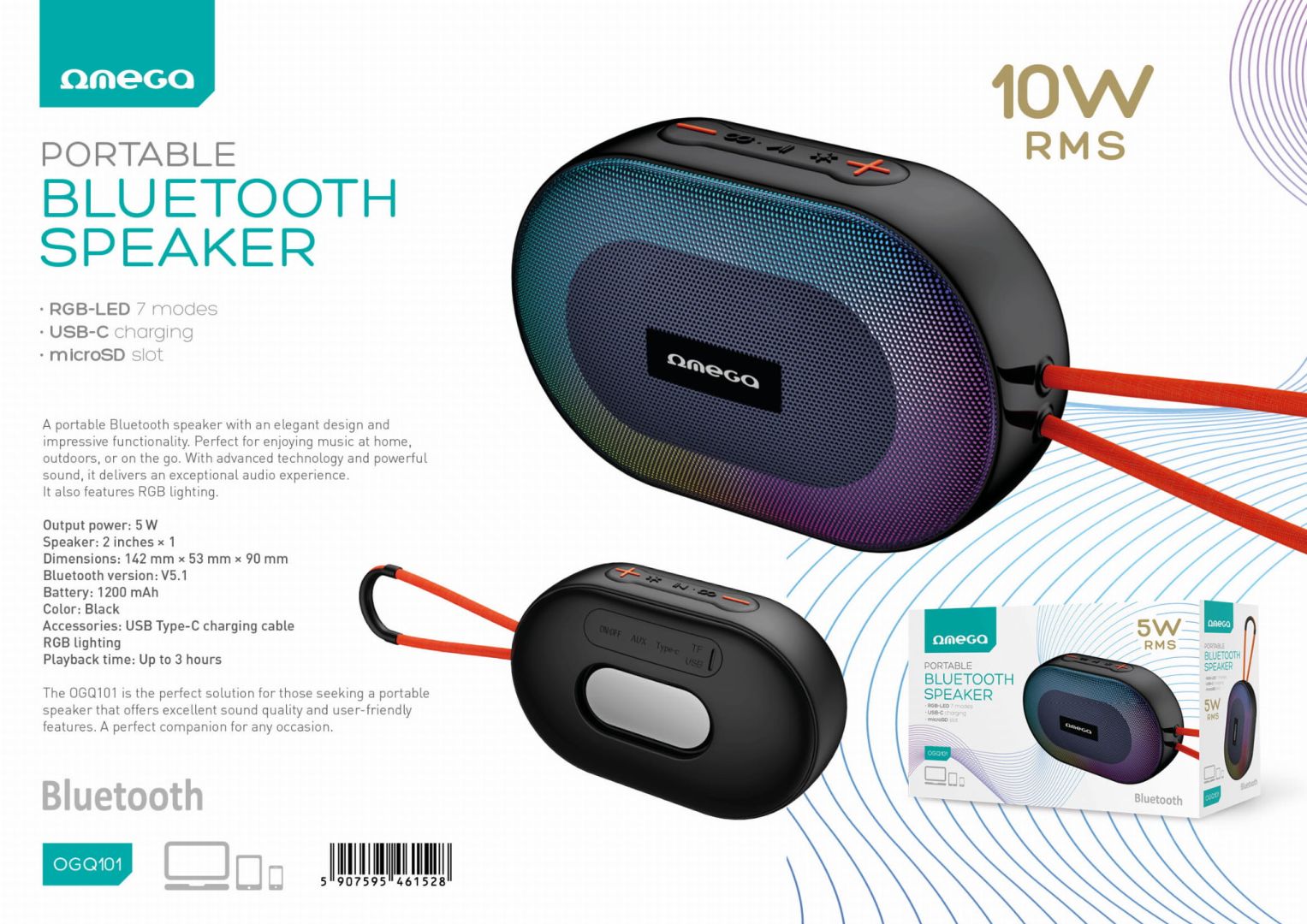 Platinet Omega OGQ101 RGB Bluetooth Speaker Black