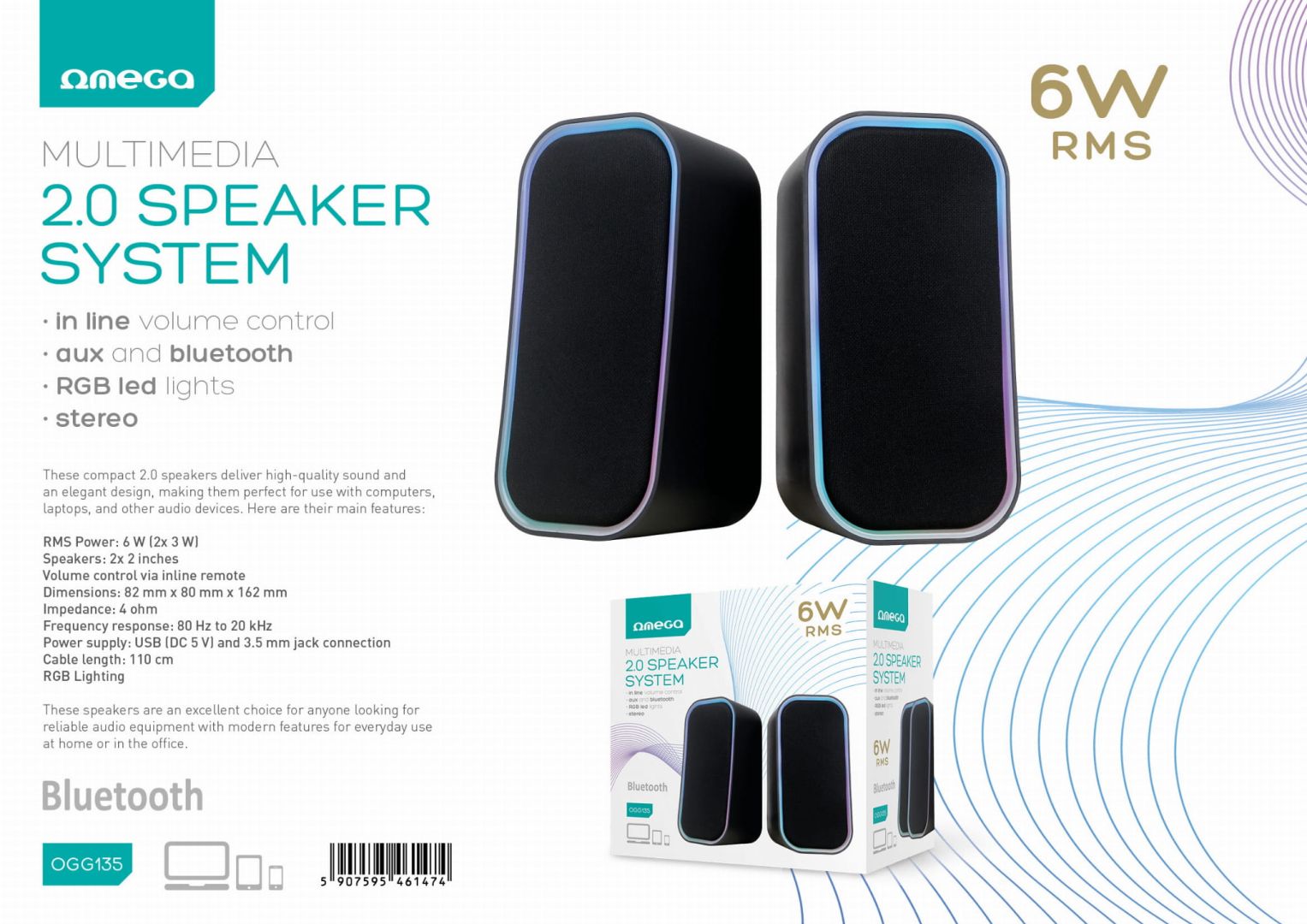 Platinet Omega OGG135 RGB Bluetooth Speaker Black