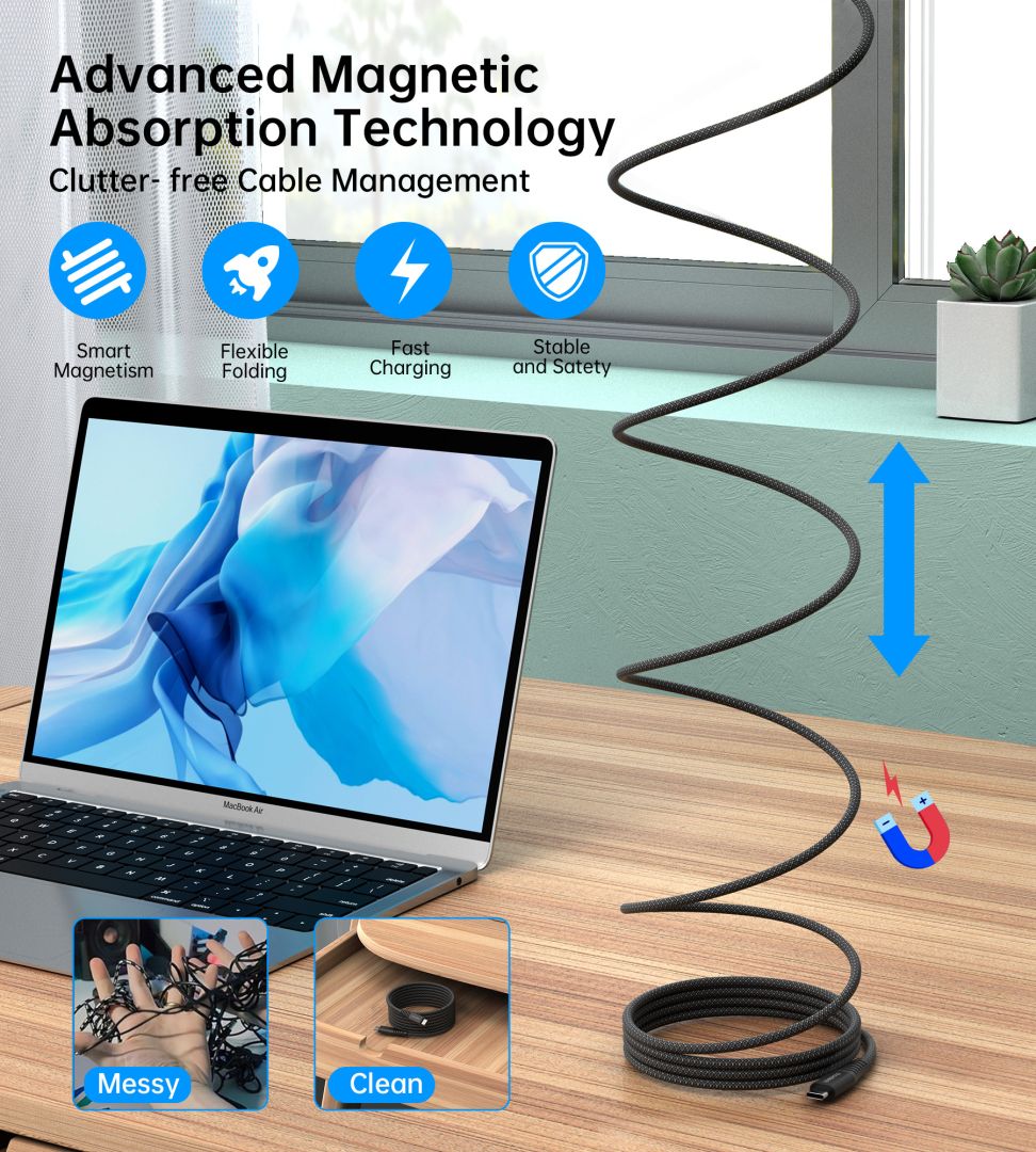 Choetech  XCC-1051 USB-C to USB-C Magnet Cable 1,8m Black