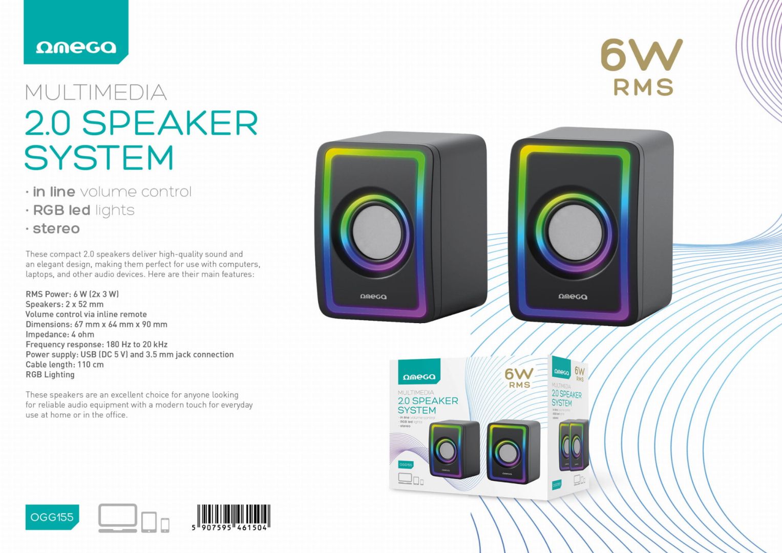 Platinet Omega OGG155 RGB Bluetooth Speaker Black