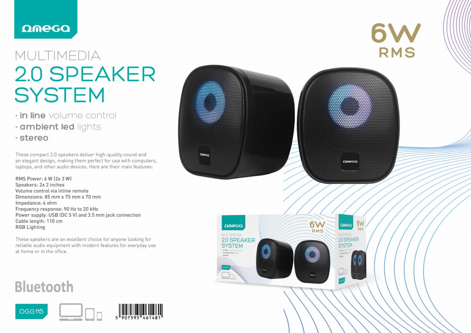 Platinet Omega OGG115 RGB Bluetooth Speaker Black