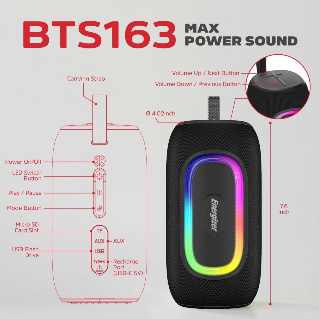 Energizer BTS163 Bluetooth Speaker with PowerBank Black