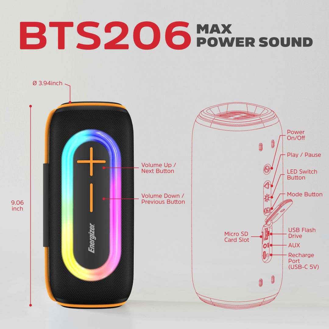 Energizer BTS206 Bluetooth Speaker with PowerBank Black