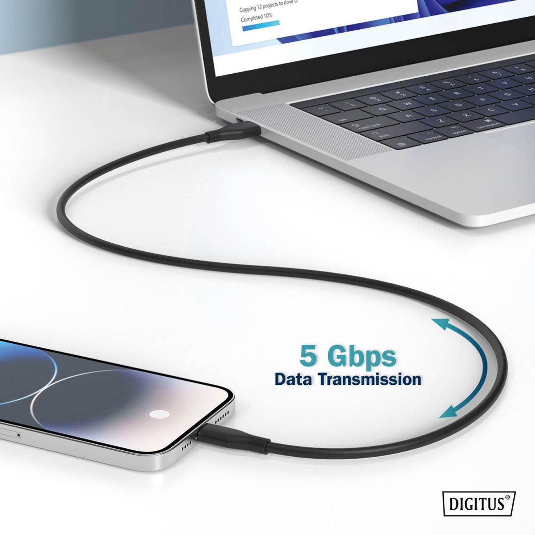 Digitus USB Silicone connection cable USB-C to USB-C USB 3.2 Gen1 5G 4K 100W 2m Black