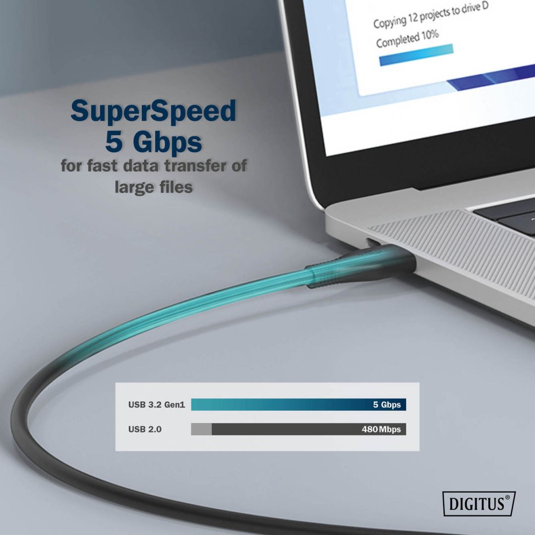 Digitus USB Silicone connection cable USB-C to USB-C USB 3.2 Gen1 5G 4K 100W 2m Black