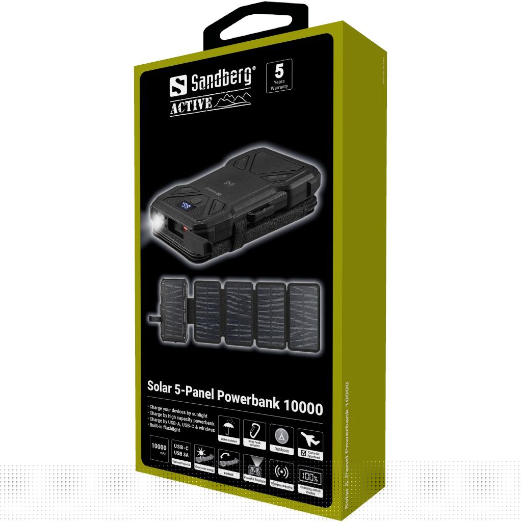 Sandberg Solar 5-Panel 10000mAh Powerbank Black