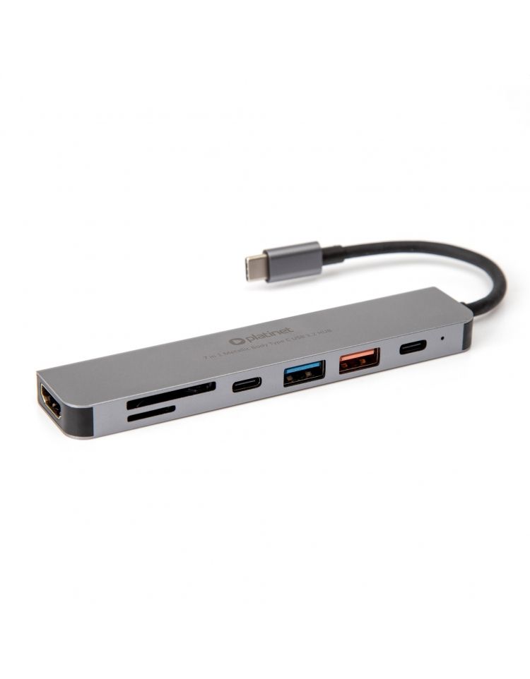 Platinet USB-C Gen2 Media Hub 10GB/S 7in1 HDMI 4K USB-A3.2/ USB-A2.0/ USB-C PD 100W/ USB-C2.0/ SD/ MicroSD Aluminium