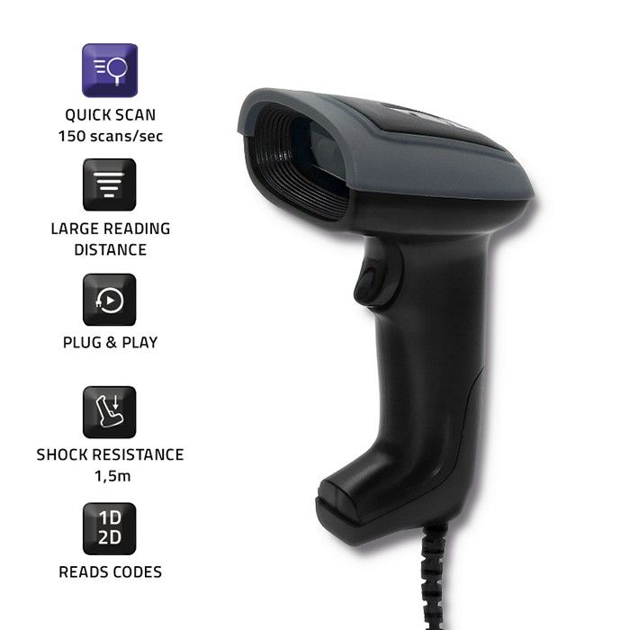 Qoltec Wired QR & Lézer vonalkódolvasó USB Black 