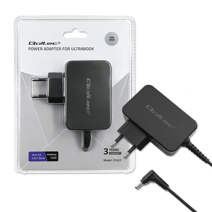 Qoltec 51032 19V / 2,37A 45W 3x1mm Asus hálózati notebook töltő