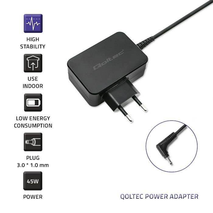 Qoltec 51032 19V / 2,37A 45W 3x1mm Asus hálózati notebook töltő