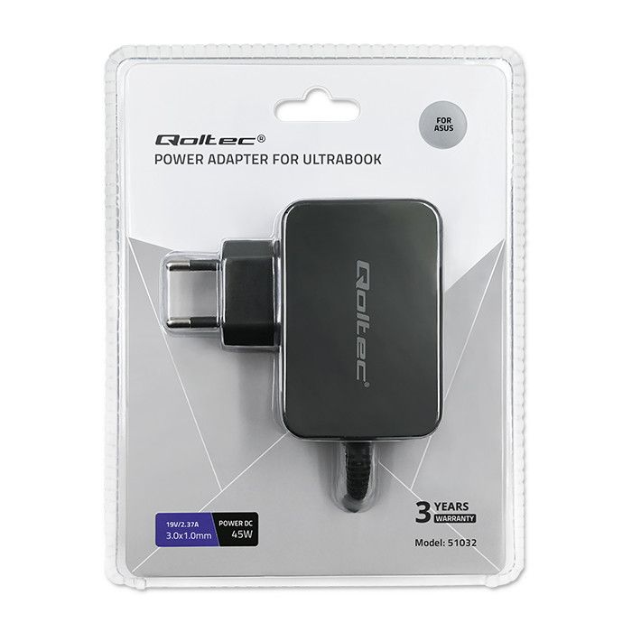 Qoltec 51032 19V / 2,37A 45W 3x1mm Asus hálózati notebook töltő