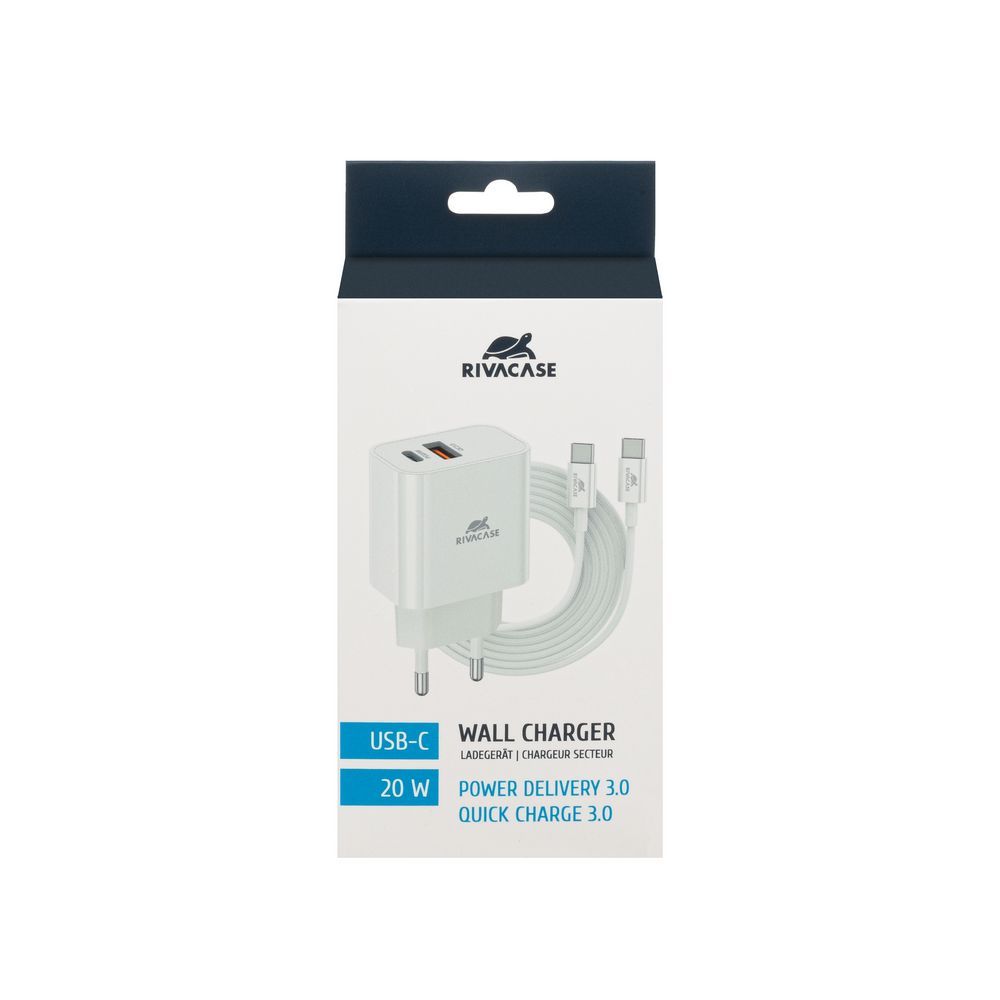 RivaCase RivaPower PS4102 WD4 EU Wall Charger PD20W + QC3.0, USB-A + USB-C, with USB-C/USB-C Cable White