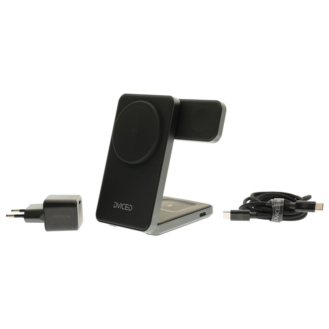 Dviced 3-in-1 foldable magnetic wireless charger stand Black