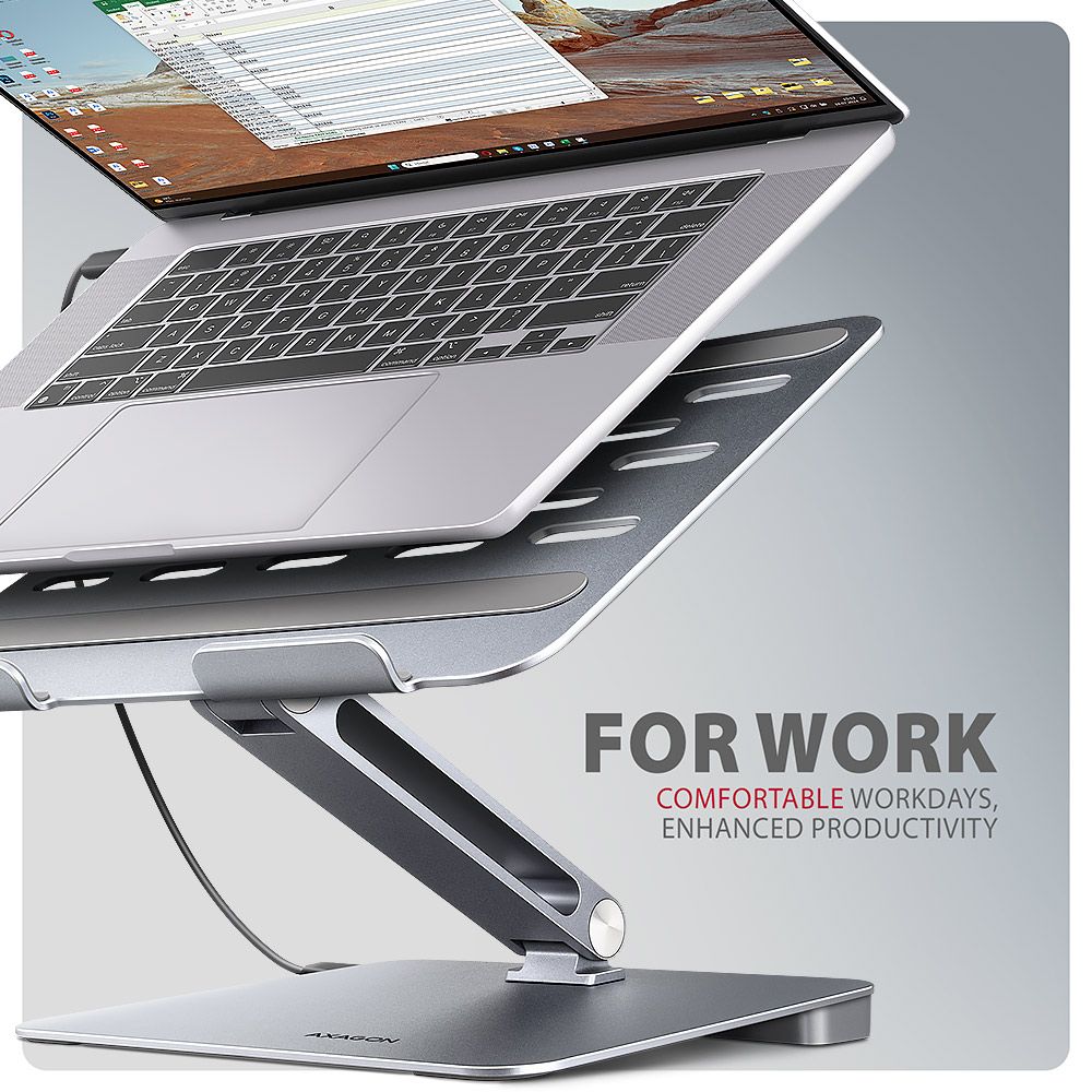 AXAGON HMC-STND Többportos USB-C 5Gbps hub és alumínium állvány laptopokhoz