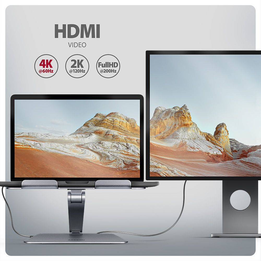 AXAGON HMC-STND Többportos USB-C 5Gbps hub és alumínium állvány laptopokhoz