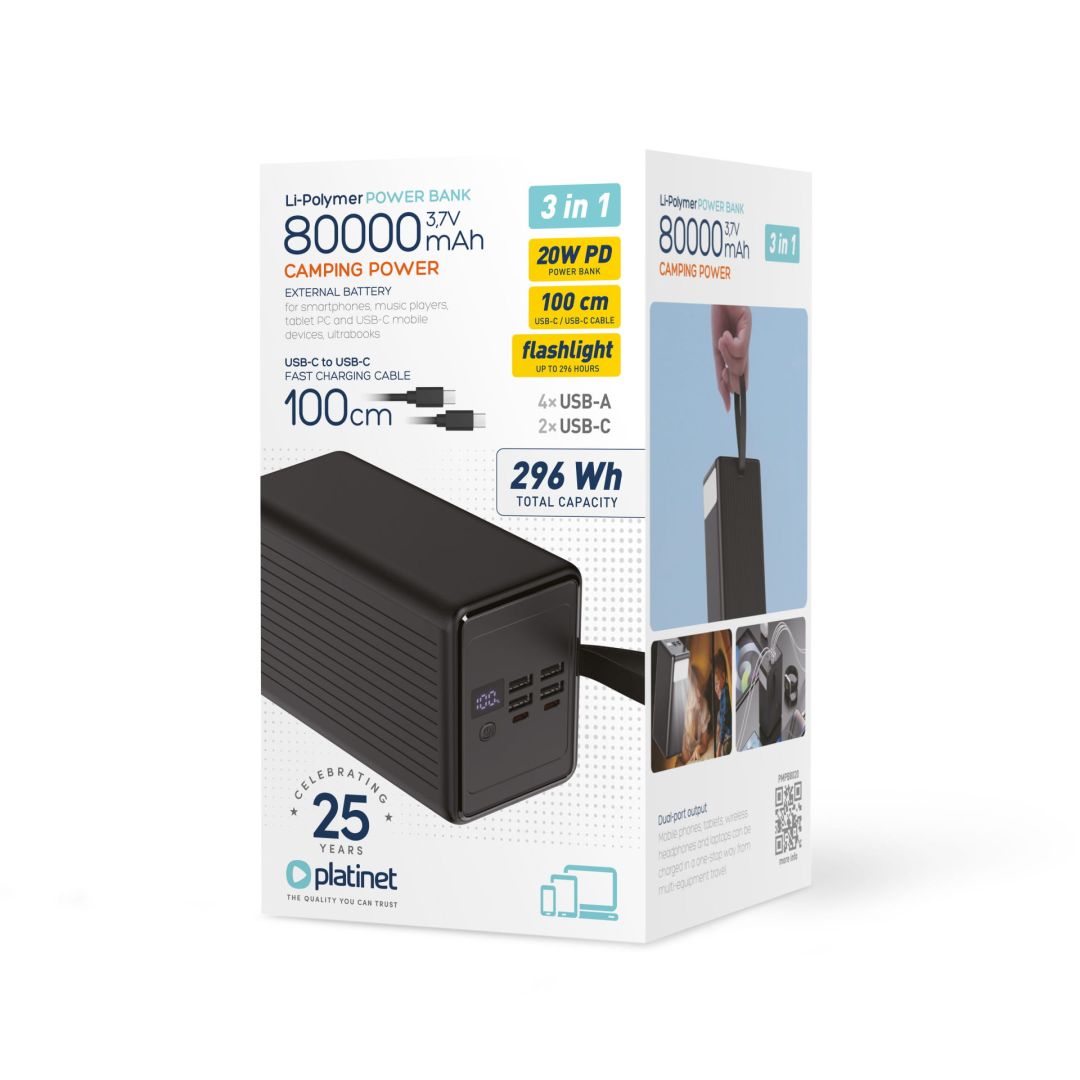 Platinet PMPB8020 80000mAh 20W PD PowerBank Black