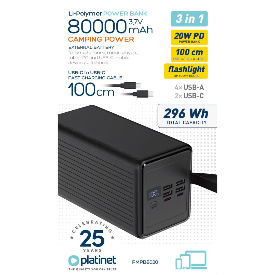 Platinet PMPB8020 80000mAh 20W PD PowerBank Black