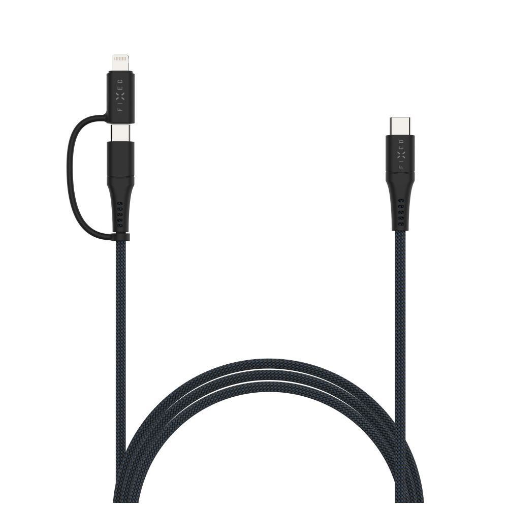 FIXED USB-C/USB-C/Lightning MFi PD 60W adapter kábel 3m szürke