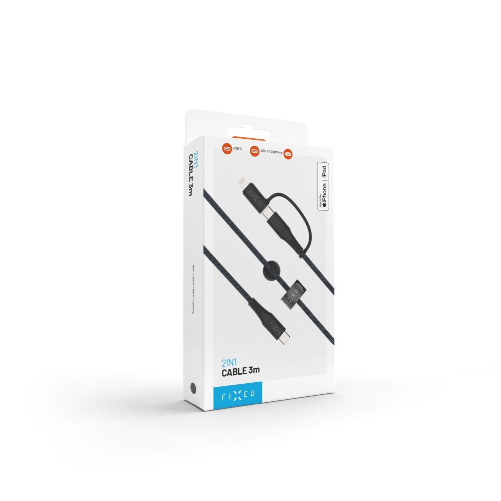 FIXED USB-C/USB-C/Lightning MFi PD 60W adapter kábel 3m szürke