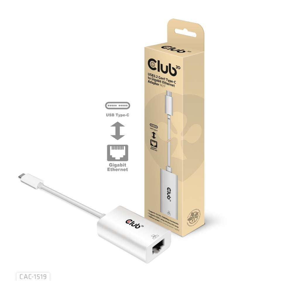 Club3D USB3.2 Gen1 Type-C to Gigabit Ethernet Adapter White