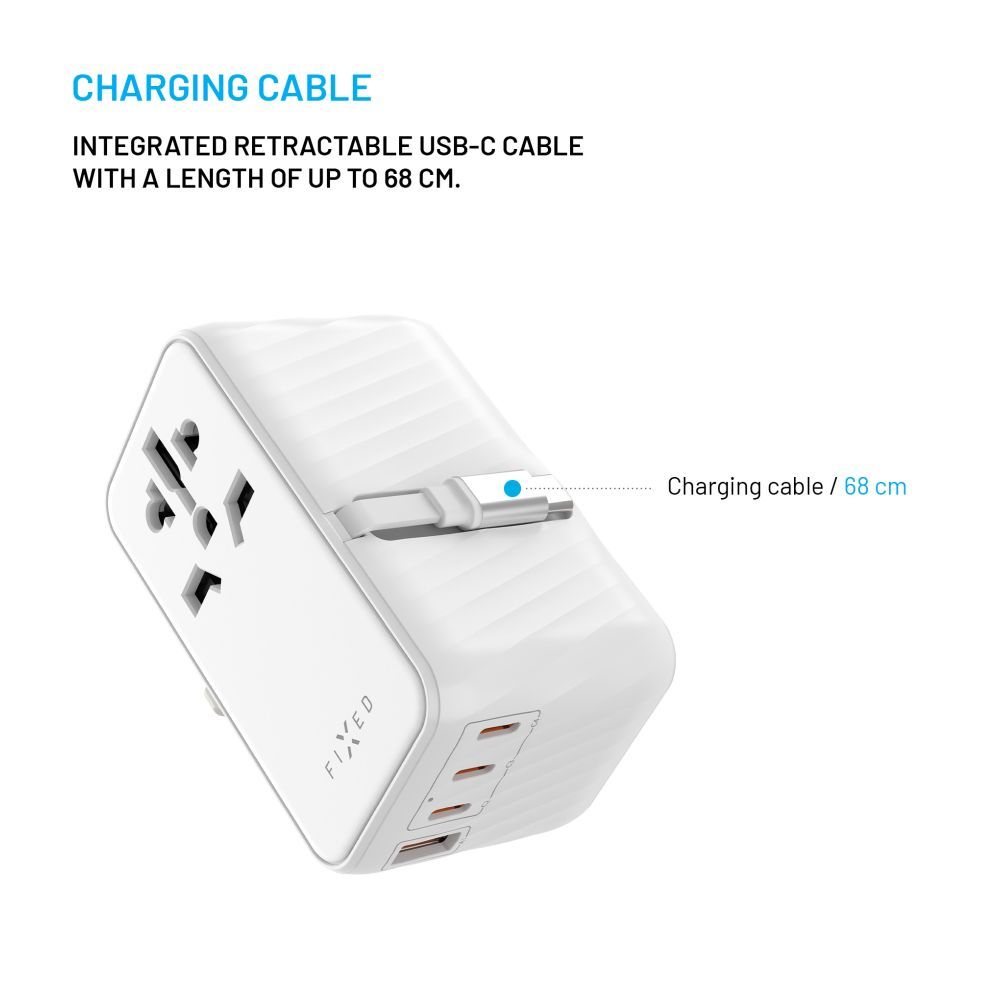 FIXED Voyager utazó adapter 4xUSB-C/1xUSB GaN 85W, fehér