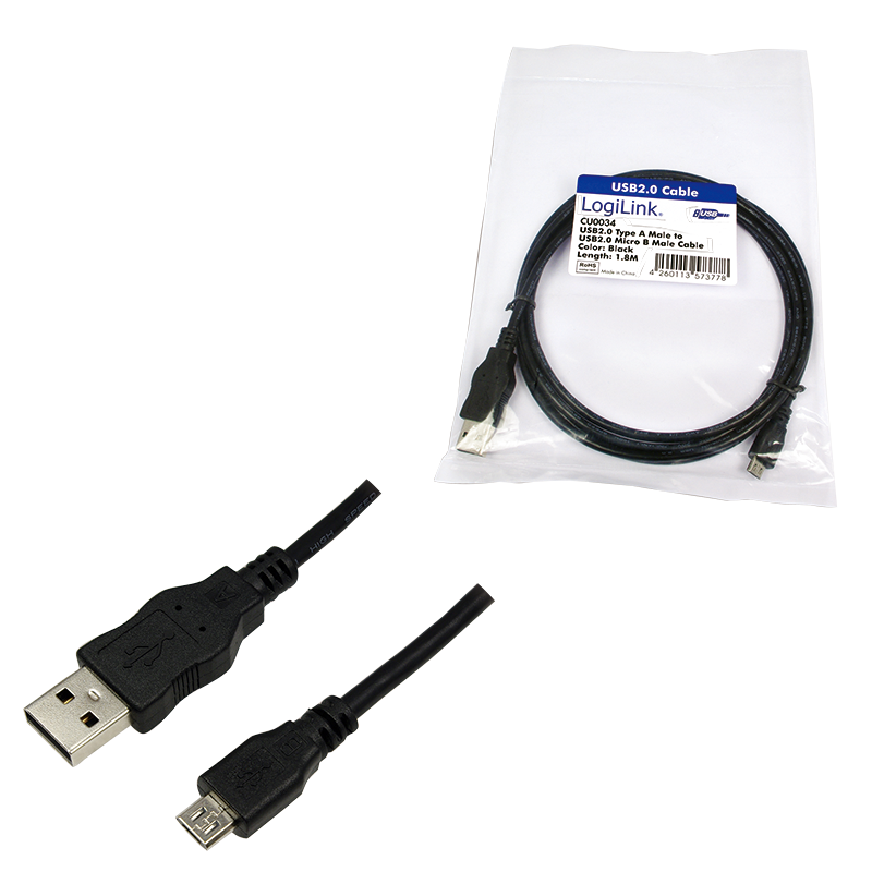 Logilink CU0034 USB2.0 A male -> microUSB male 1,8m Black