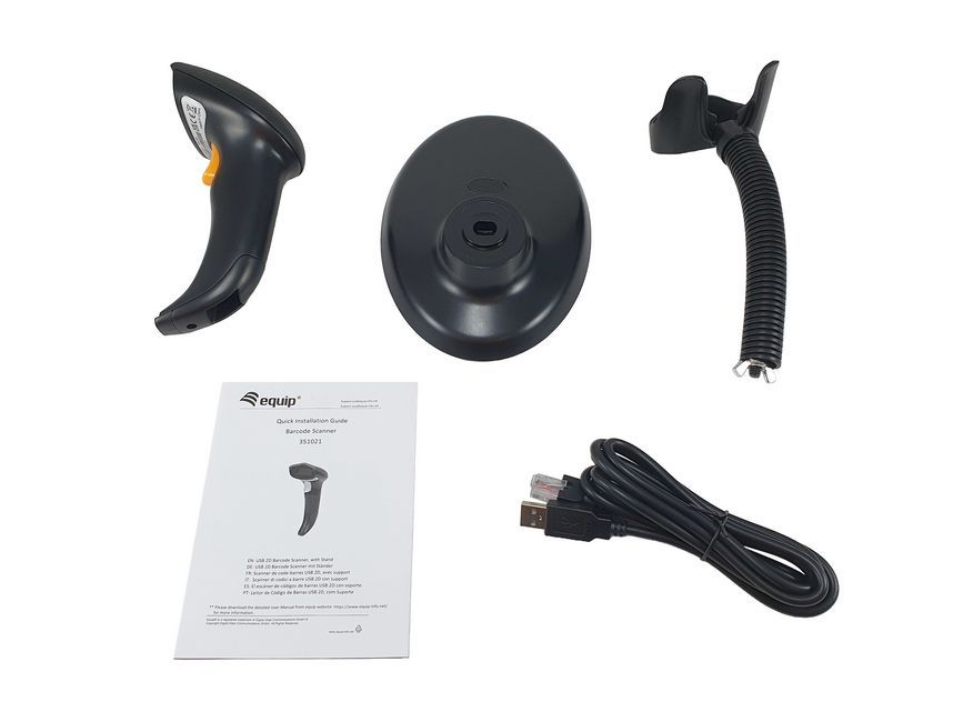EQuip USB 1D/2D Barcode Scanner with Stand Vonalkódolvasó Black