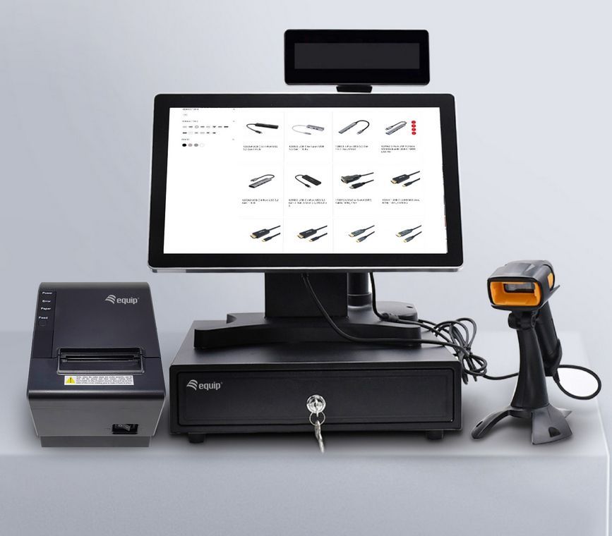 EQuip USB 1D Laser Barcode Scanner with Stand Vonalkódolvasó Black