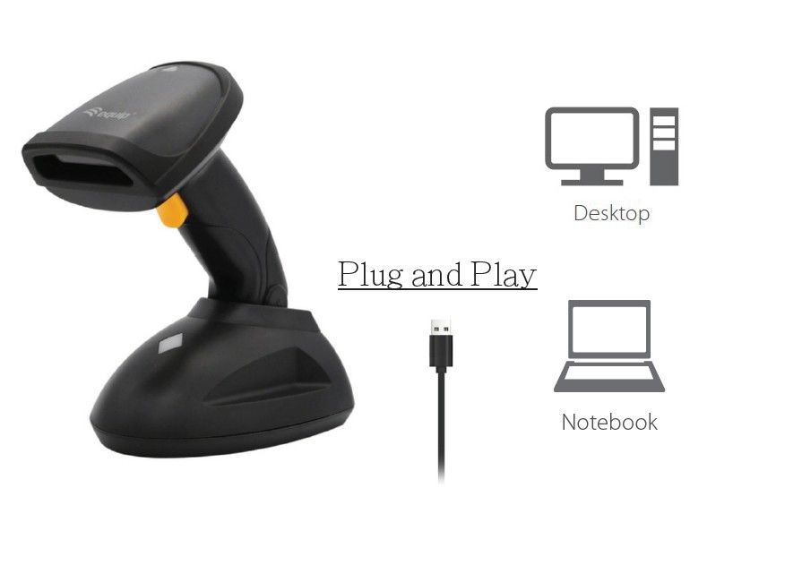 EQuip Wireless 1D Laser Barcode Scanner Long Distance with Stand Vonalkódolvasó Black