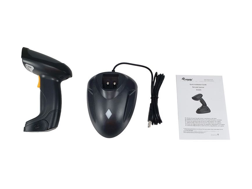 EQuip Wireless 1D Laser Barcode Scanner Long Distance with Stand Vonalkódolvasó Black