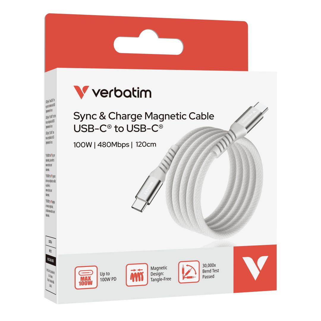 Verbatim Sync&Charge USB-C/USB-C 100W Magnetic cable 1,2m Grey