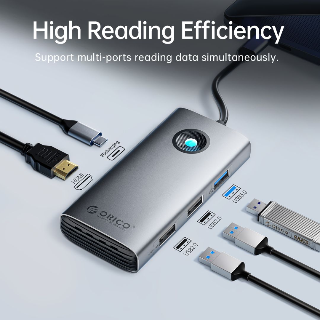 Orico PW11-6P-GY 6in1 Multifunction Docking Station Silver