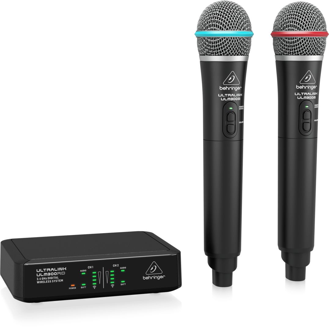 Behringer ULM302MIC High-Performance 2.4 GHz Digital Wireless System with 2 Handheld Microphones and Receiver Black