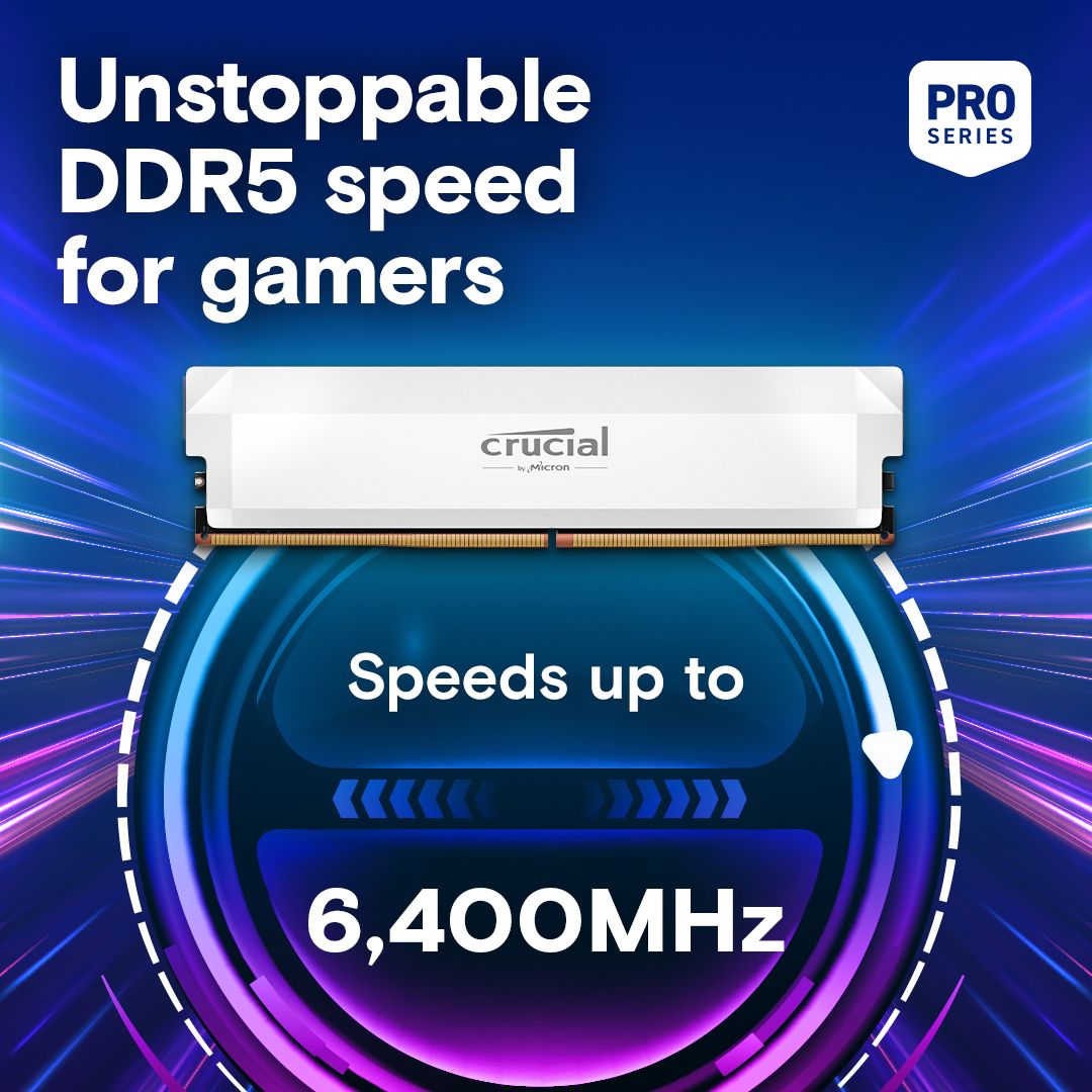 Crucial 64GB DDR5 6400MHz Kit(2x32GB) UDIMM: OC Gaming Memory White