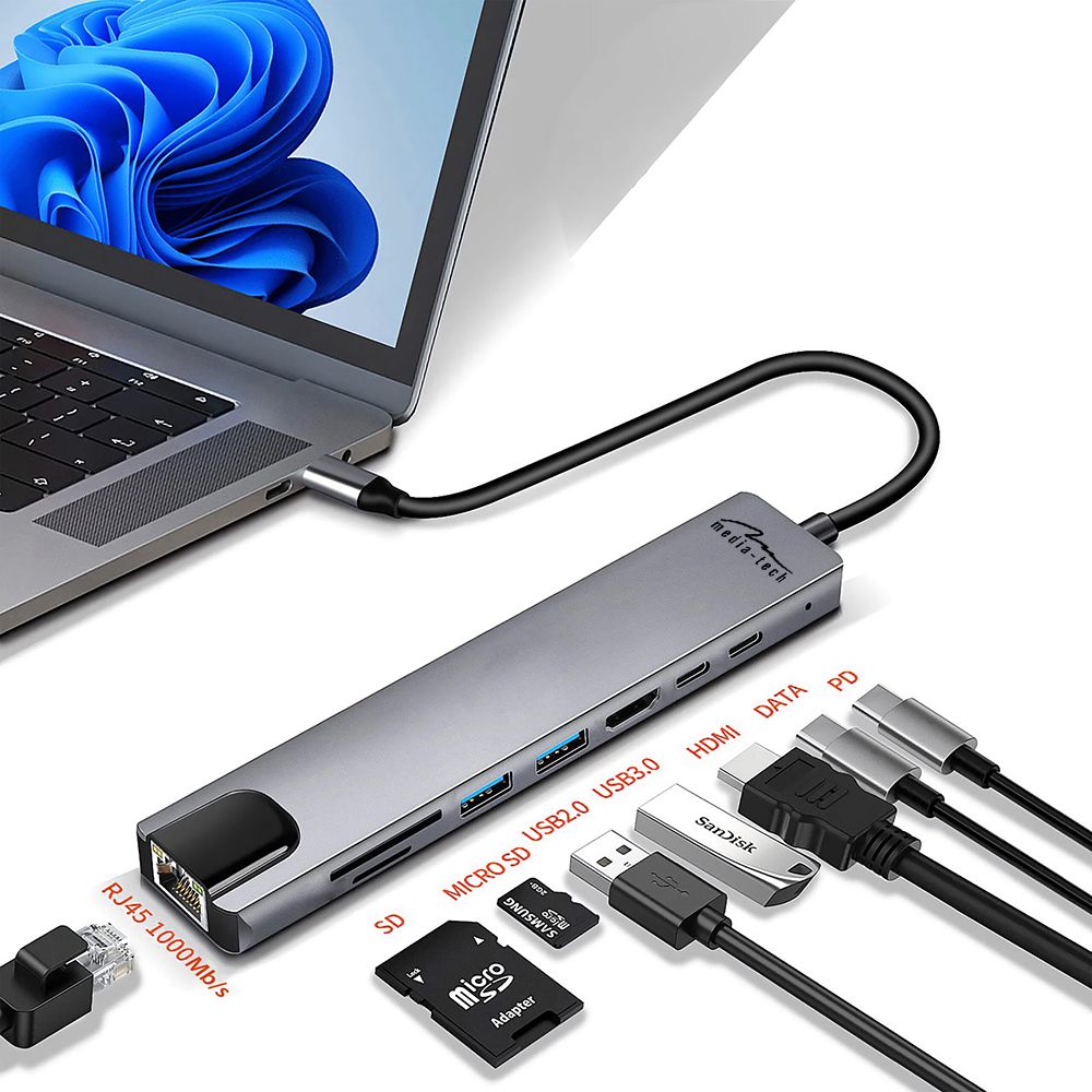 Media-Tech 8 in 1 GIGA LAN HUB MT5046 Docking Station