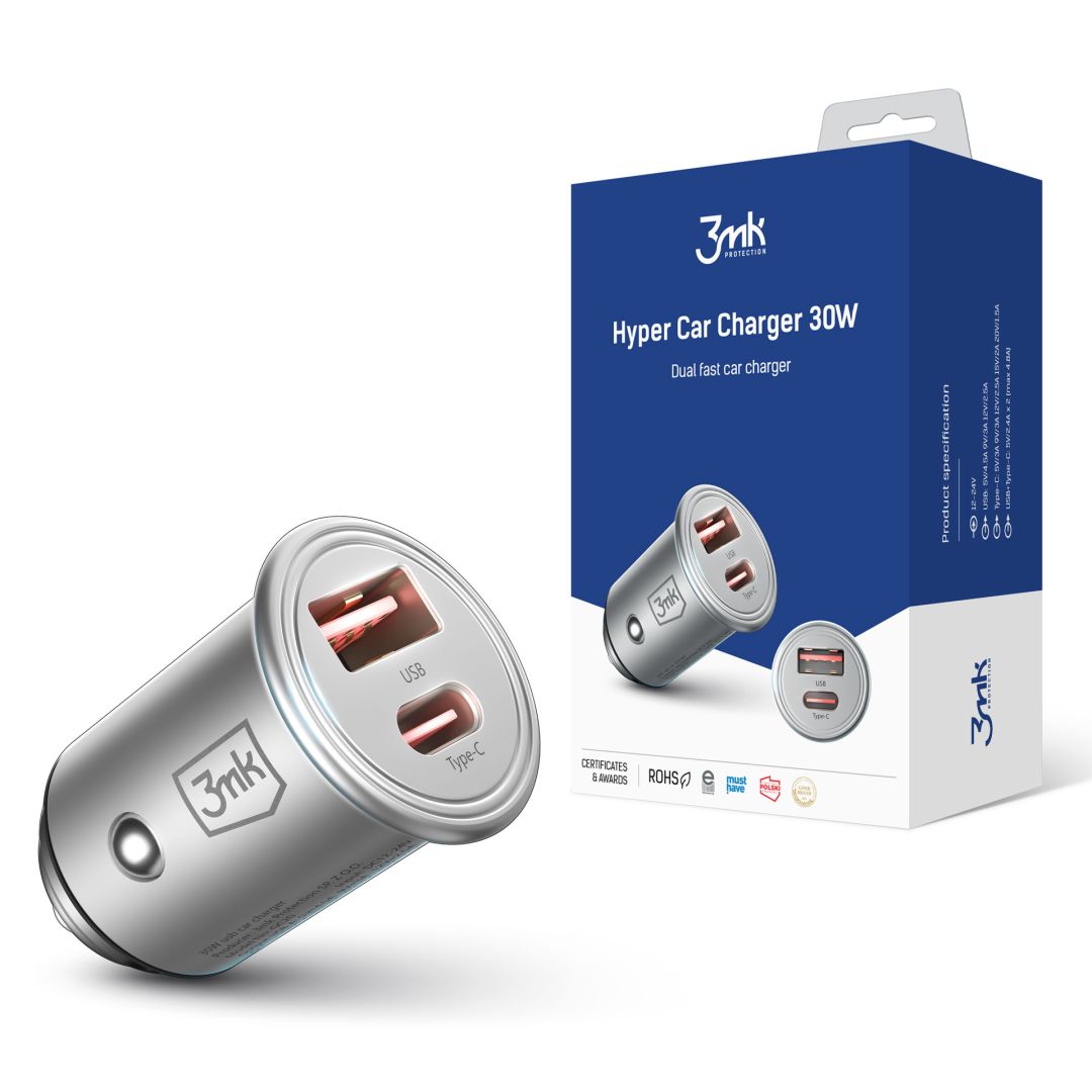 3mk Hyper Car Charger 30W Grey