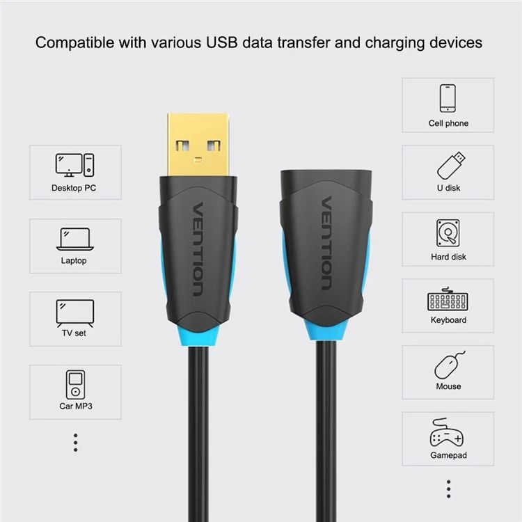 Vention USB-A 2.0/M to USB-A 2.0/F cable 0,5m Black