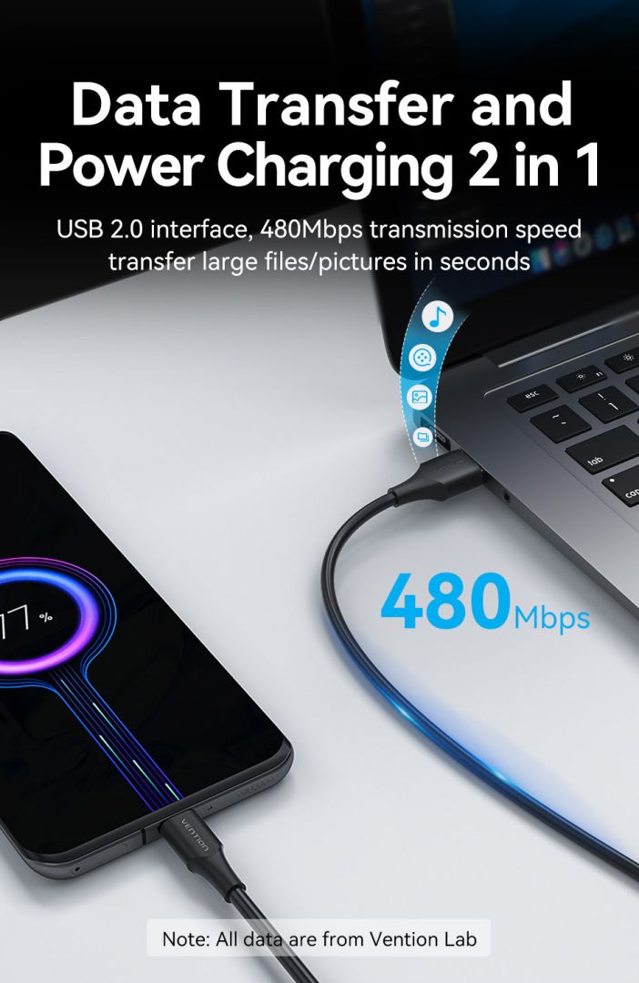 Vention USB-A 2.0/M to USB-C/M cable 1,5m Black