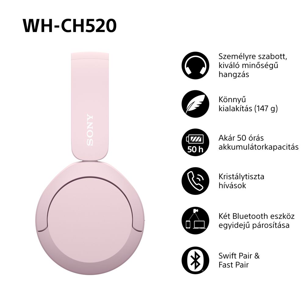 Sony WHCH520 Bluetooth Headset Pink