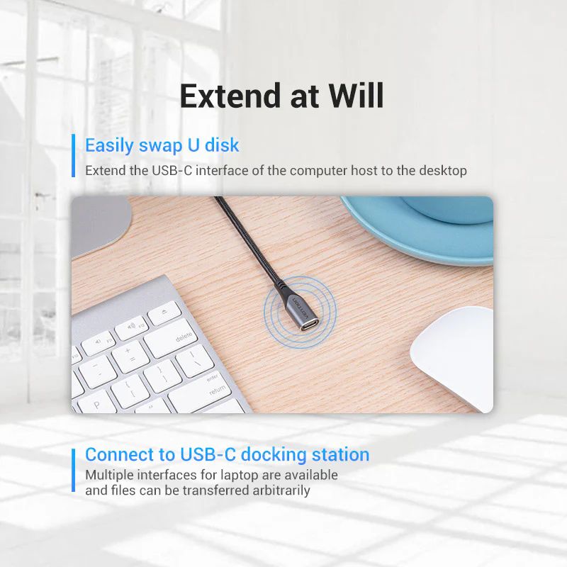 Vention Cotton Braided USB-C 3.1 Extension cable 1m Black