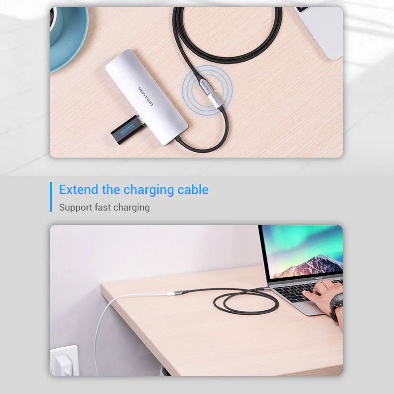 Vention Cotton Braided USB-C 3.1 Extension cable 1m Black