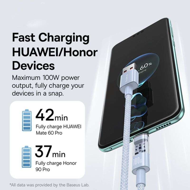 Baseus Gem USB A to USB C 100W fast charging cable 2m Blue