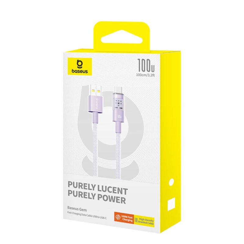 Baseus Gem USB A to USB C 100W fast charging cable 2m Purple