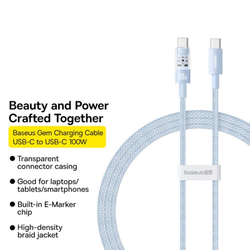 Baseus Gem USB C to USB C 100W fast charging cable 2m Blue