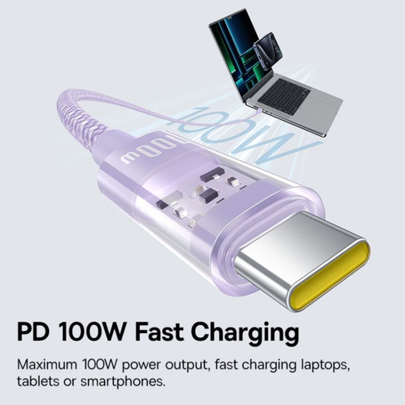 Baseus Gem USB C to USB C 100W fast charging cable 2m Purple