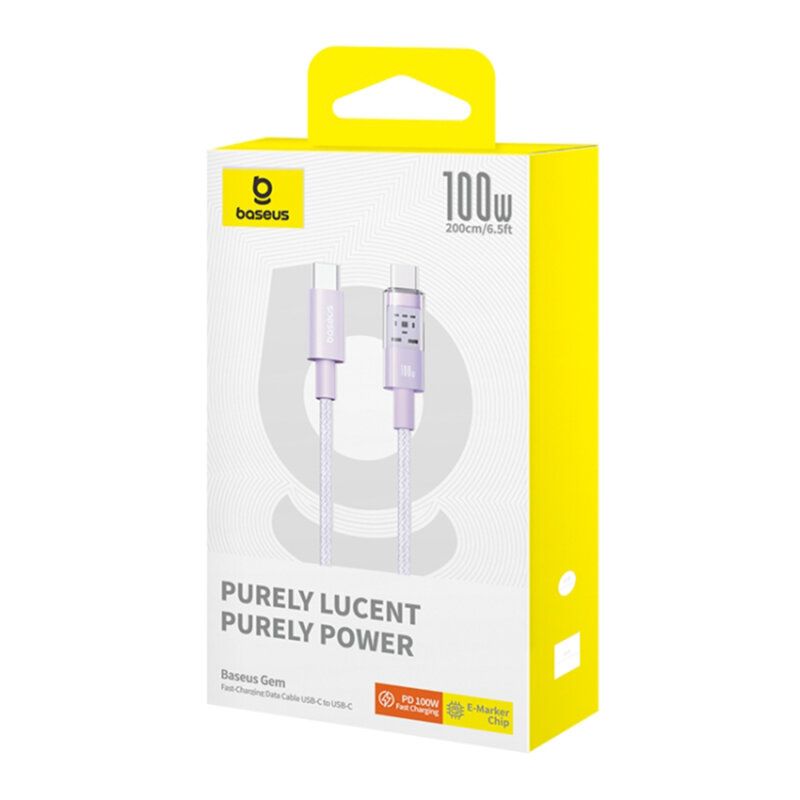 Baseus Gem USB C to USB C 100W fast charging cable 2m Purple