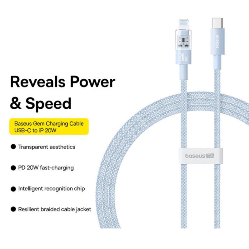 Baseus Gem USB-C to iP lightning fast charging cable 20W 2m Blue