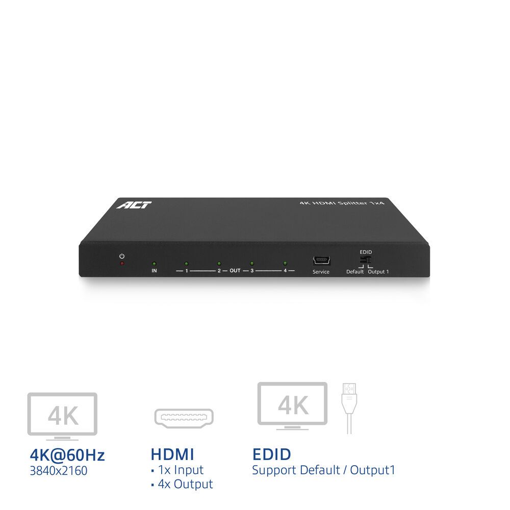 ACT AC7832 4K HDMI Splitter 1 in 4 out EDID support Black
