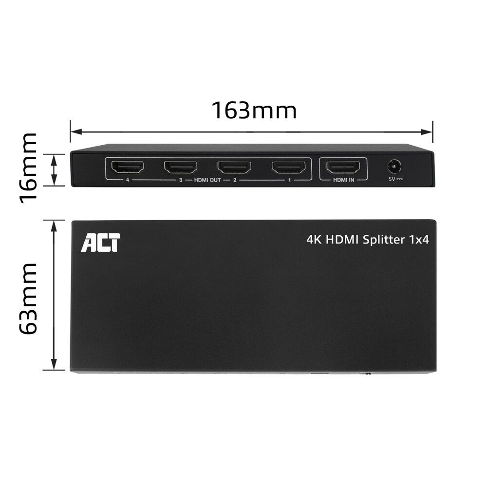 ACT AC7832 4K HDMI Splitter 1 in 4 out EDID support Black
